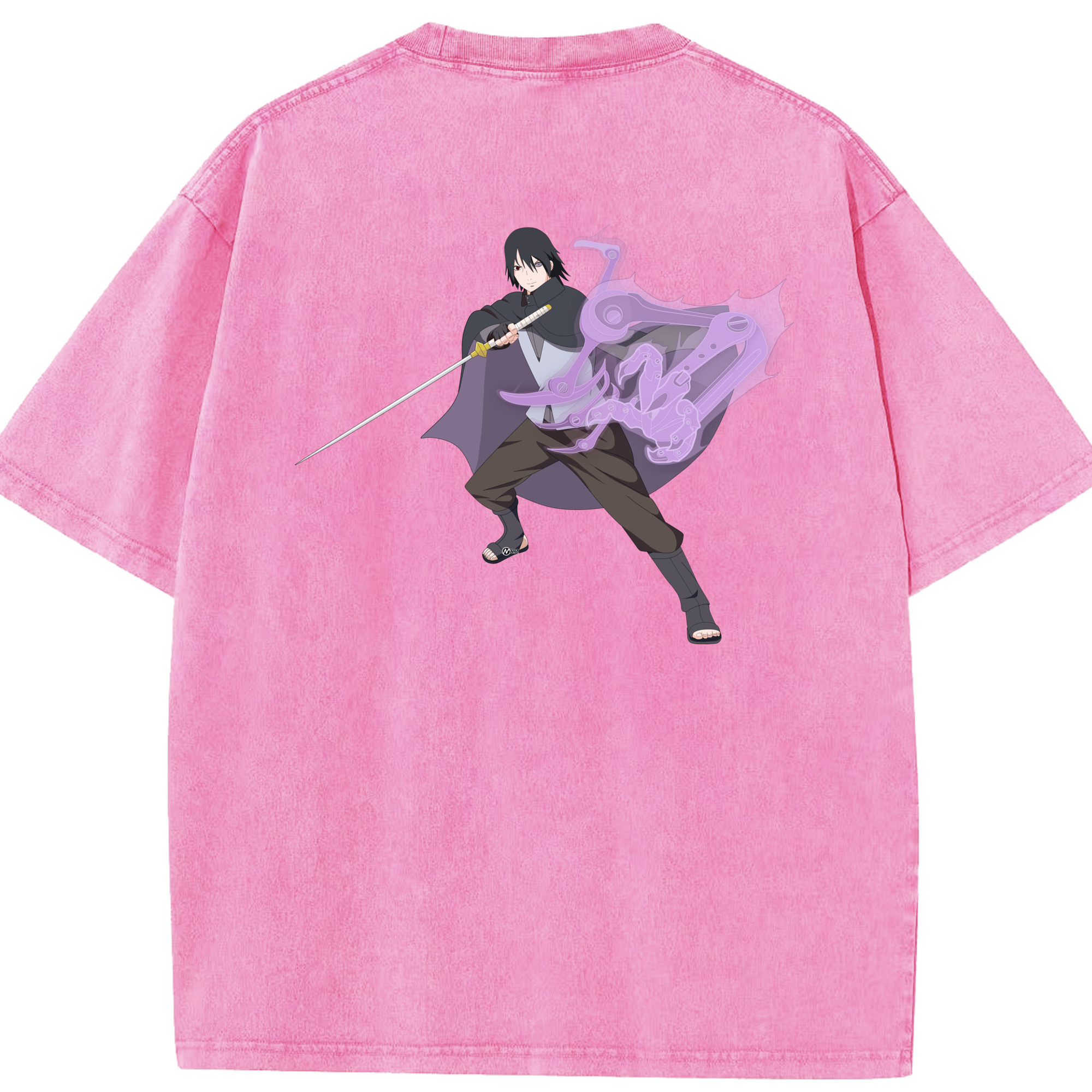（画像用） NARUTO -ナルト- うちは サスケ Uchiha Sasuke 綿100% ヴィンテージ風 半袖Tシャツ（背面プリント）